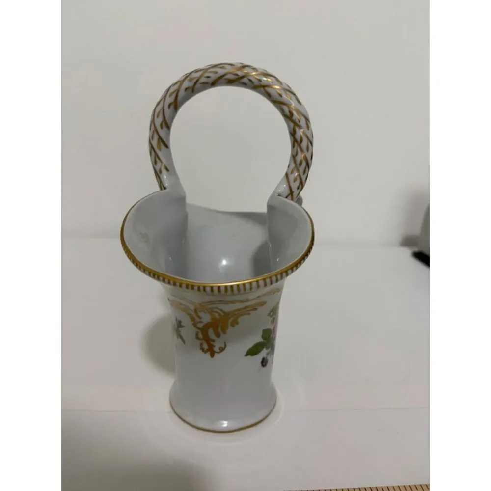 Vintage Paris royal Peint a la Main Handled floral basket vase gold trim